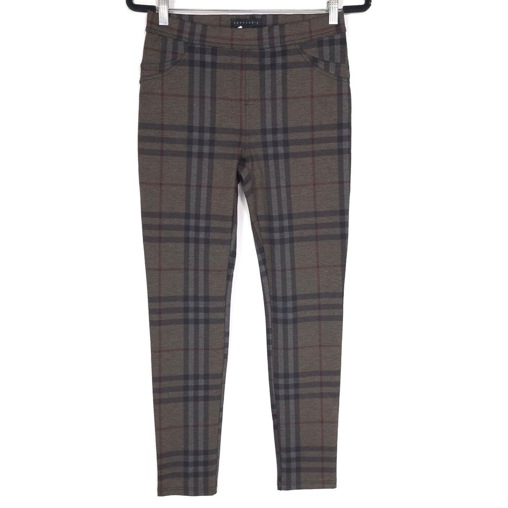ANTHROPOLOGIE SANCTUARY‎ New Plaid Skinny Pants SMALL Brown Pull-on Women's